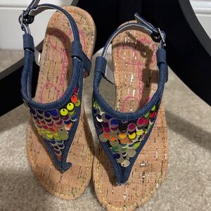 Jessica Simpson Navy Sequin T-Strap Kids Sandals